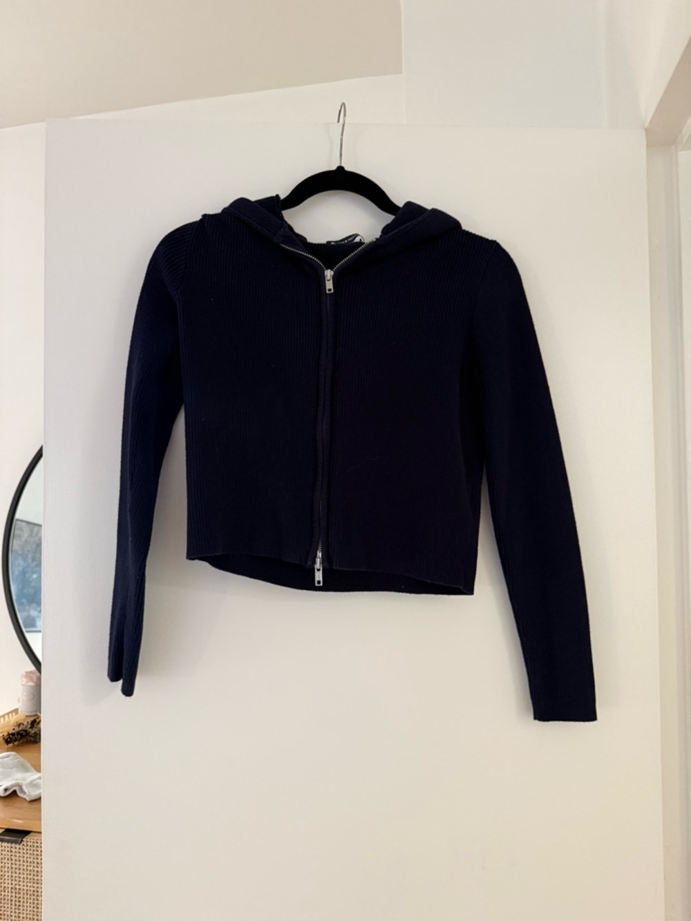 Brandy Melville Navy Ribbed Zip Hoodie